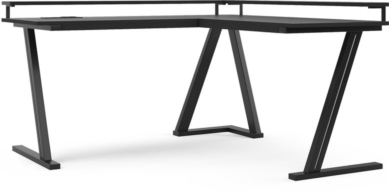 Kids Carbon Optix Black L-Shaped Computer Desk with LED Lights