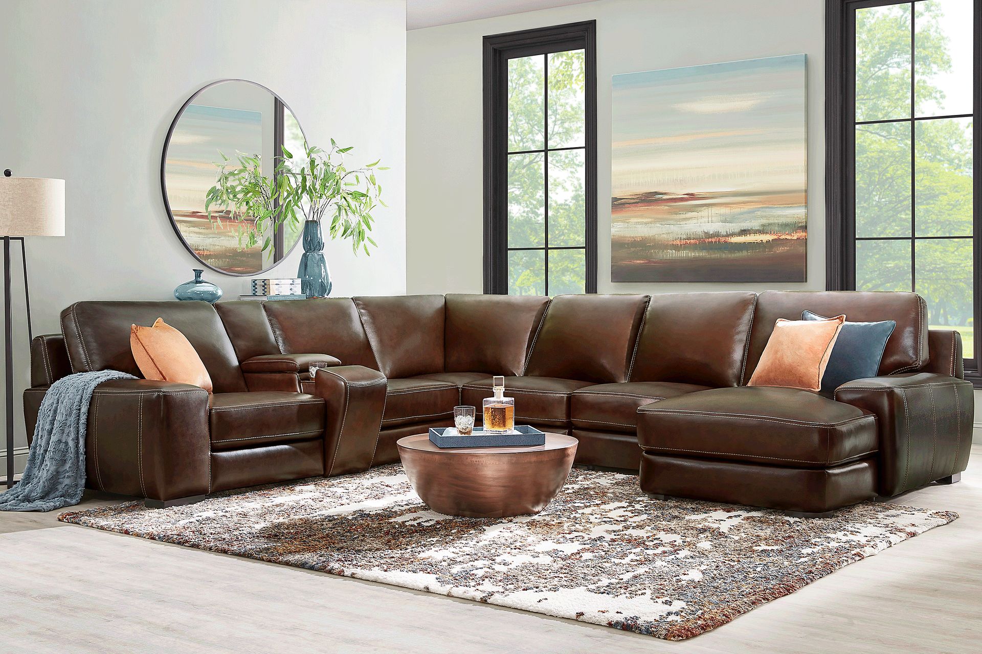 Cardenas Mahogany Leather 7 Pc Sectional - Image 2