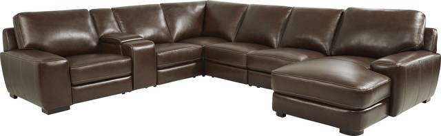 Cardenas Mahogany Leather 7 Pc Sectional - Thumbnail - Image 1