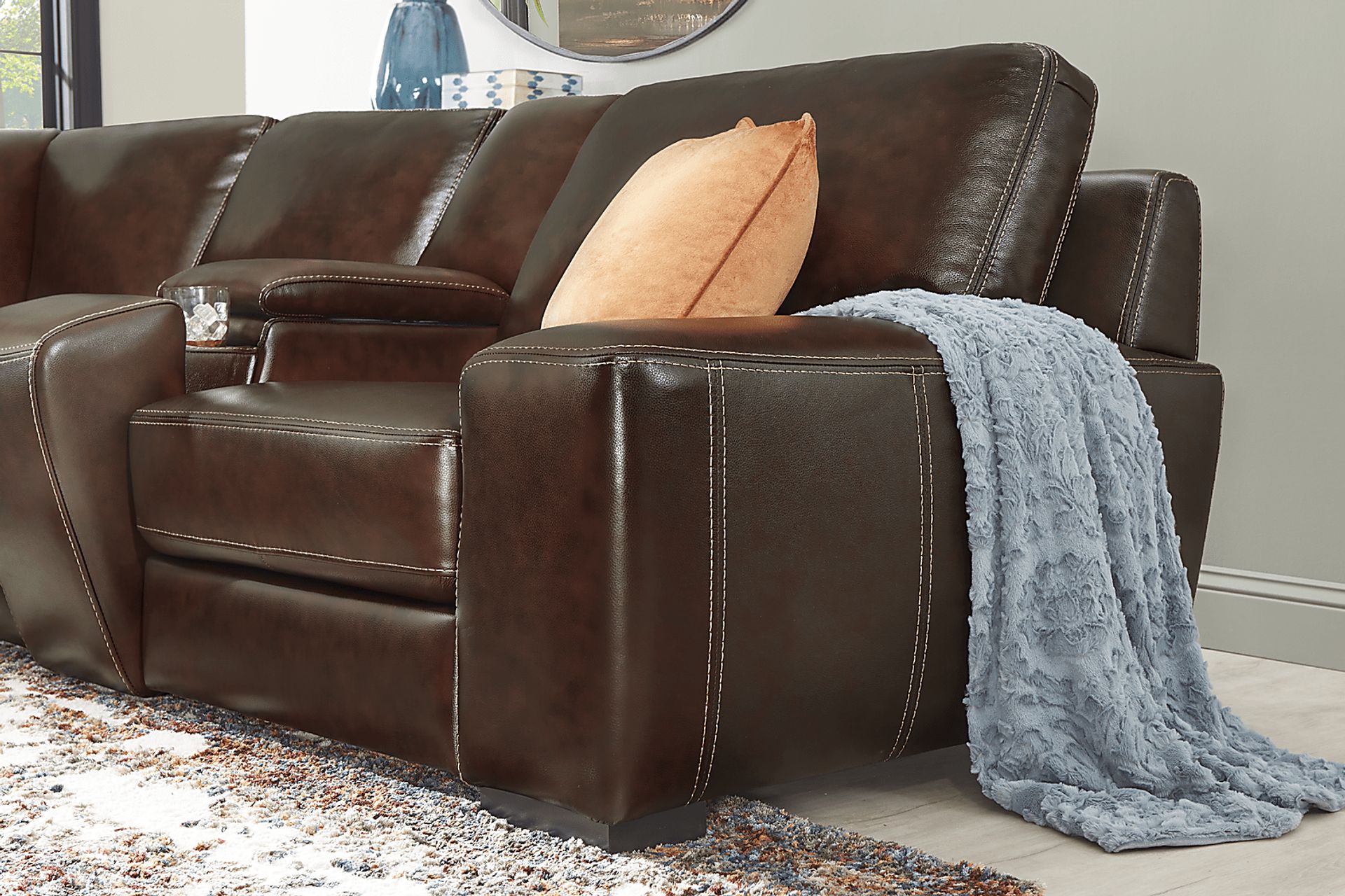 Cardenas Mahogany Leather 7 Pc Sectional - Image 3