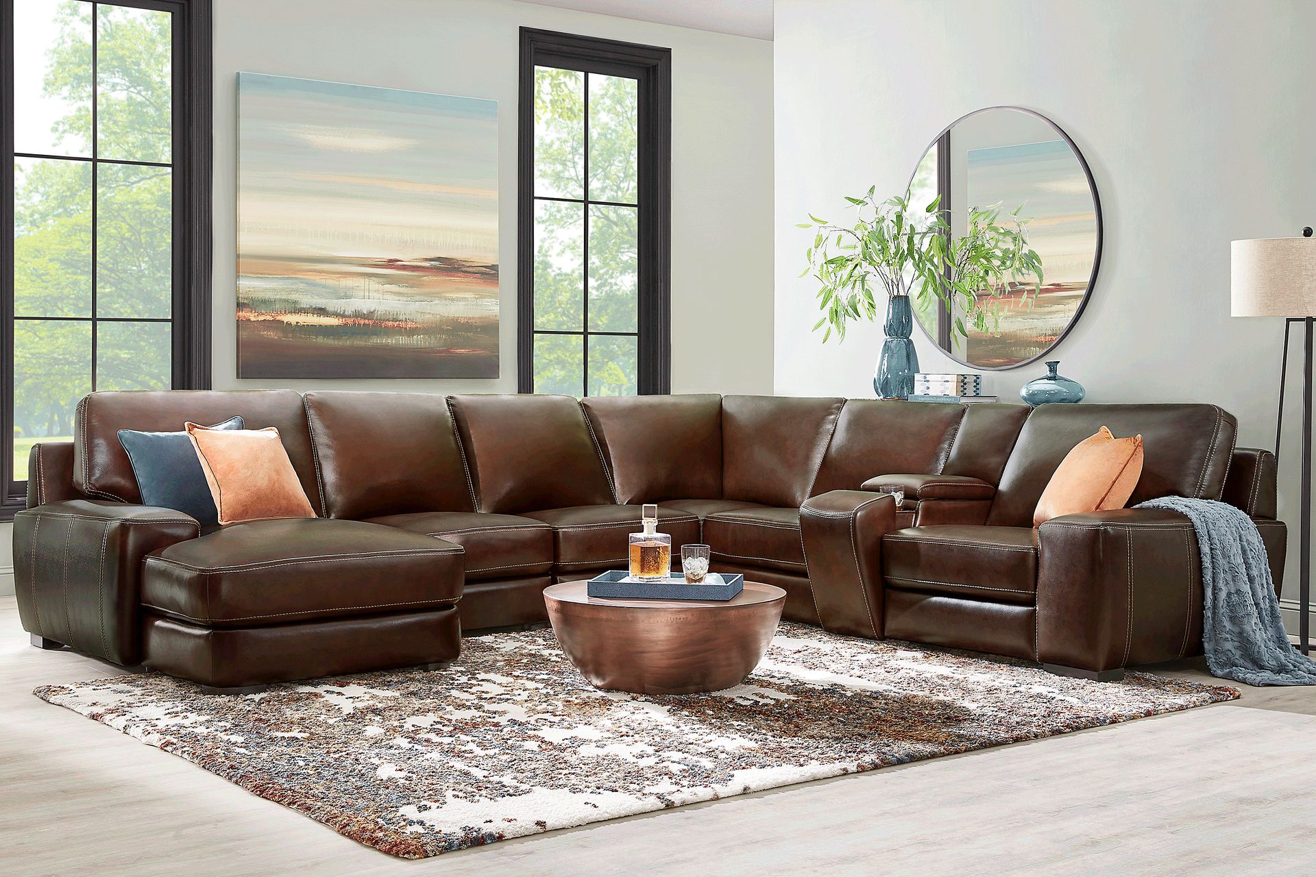 Cardenas Mahogany Leather 7 Pc Sectional - Image 2