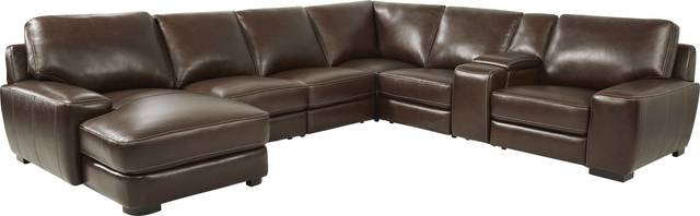 Cardenas Mahogany Leather 7 Pc Sectional - Thumbnail - Image 1