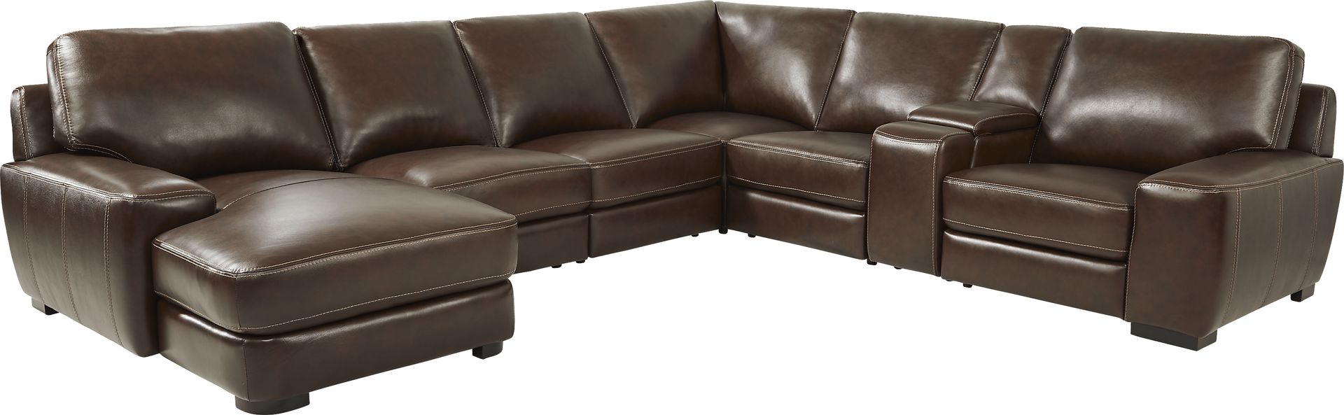Cardenas Mahogany Leather 7 Pc Sectional - Image 1