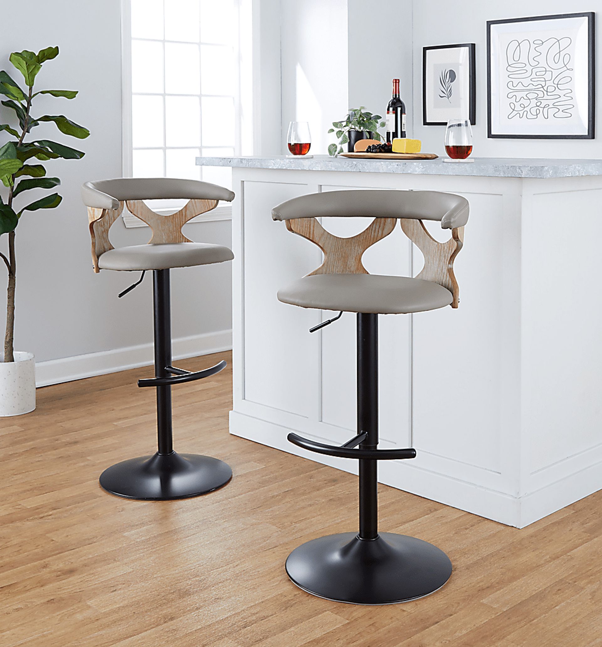 Cardeza IV Gray Adjustable Swivel Barstool, Set of 2 - Image 2
