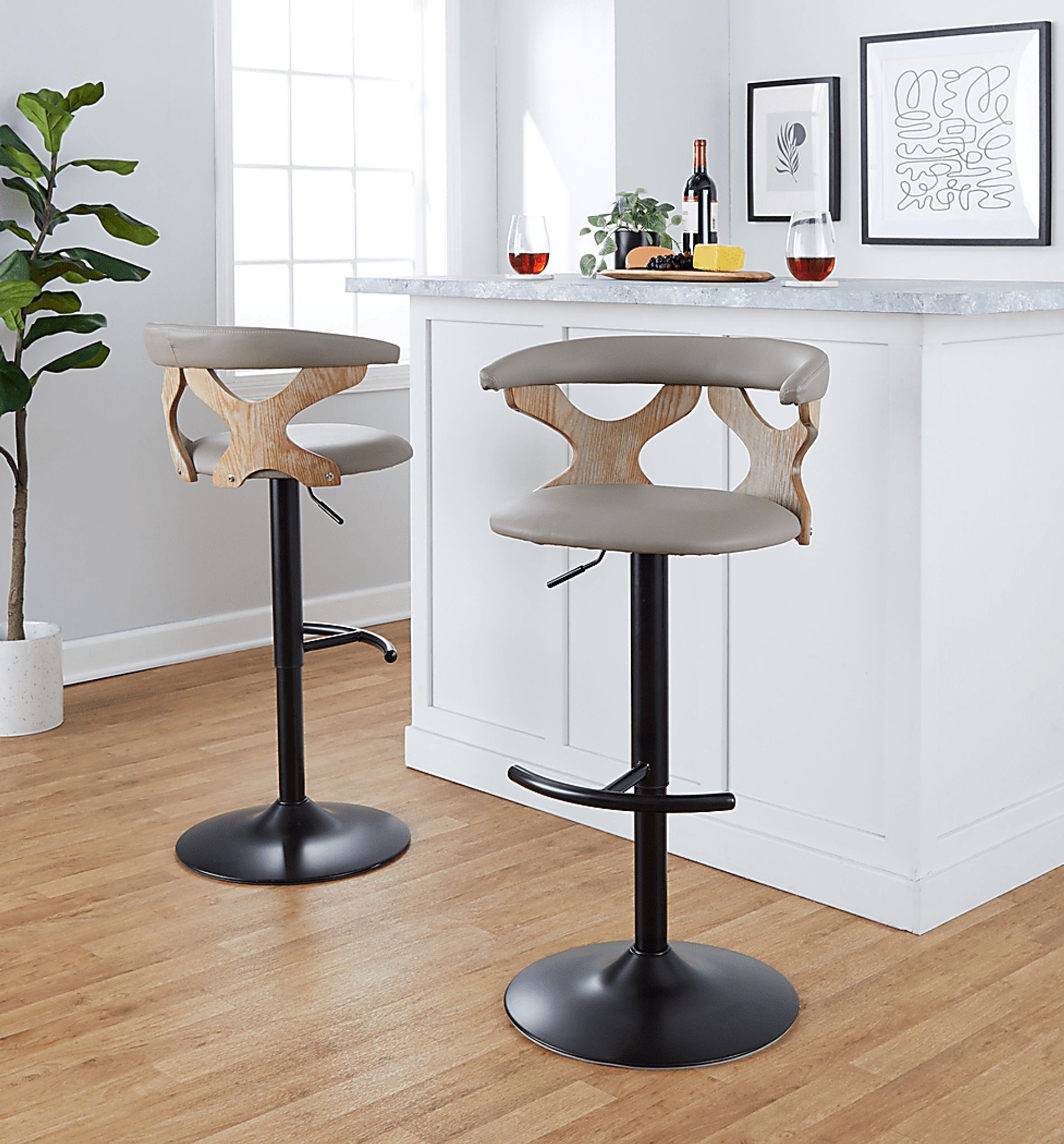 Cardeza IV Gray Adjustable Swivel Barstool, Set of 2 - Image 3