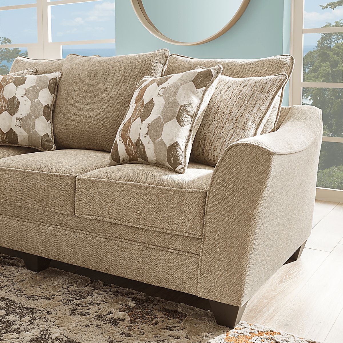 Cardiff Court Almond Beige Polyester Fabric Sofa