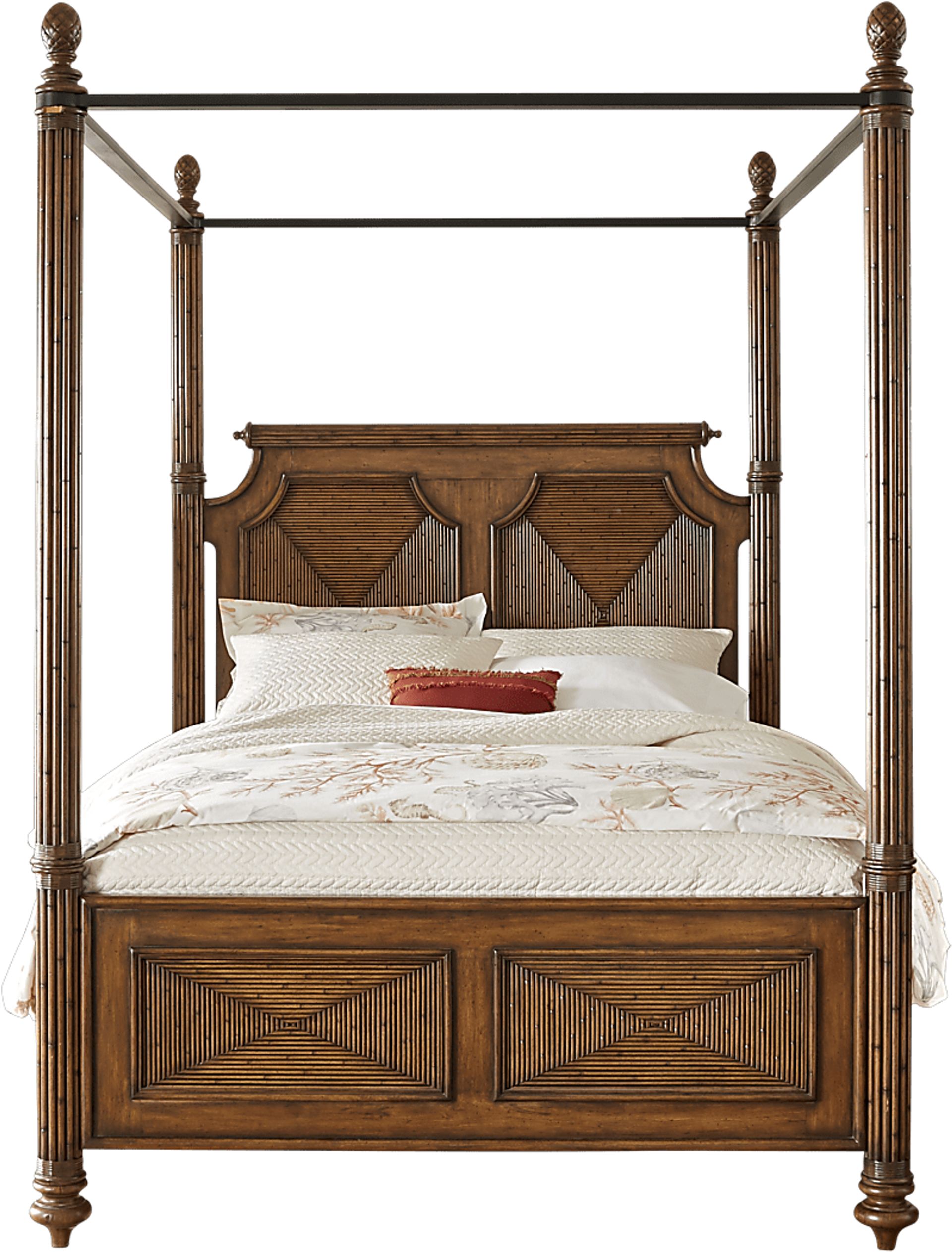 Caribbean Islands Brown 4 Pc King Canopy Bed - Image 1