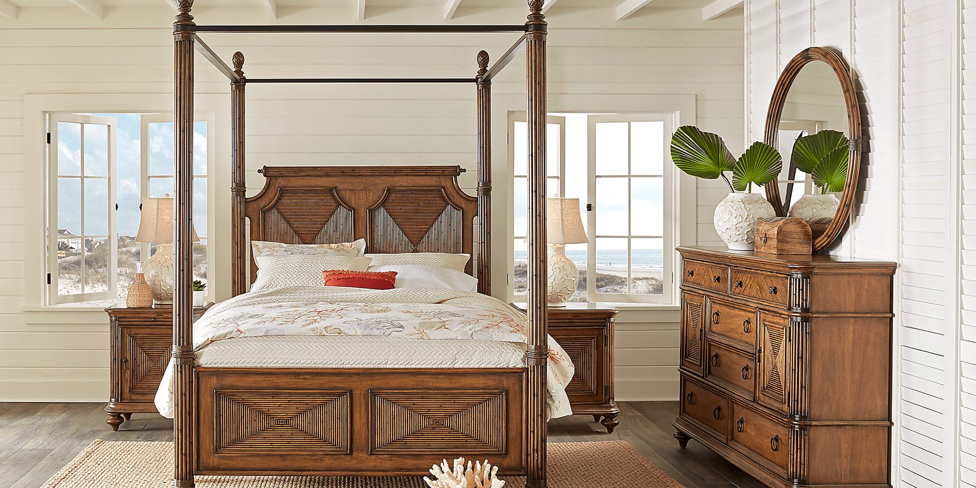Caribbean Islands Brown 6 Pc Queen Canopy Bedroom - Image 1