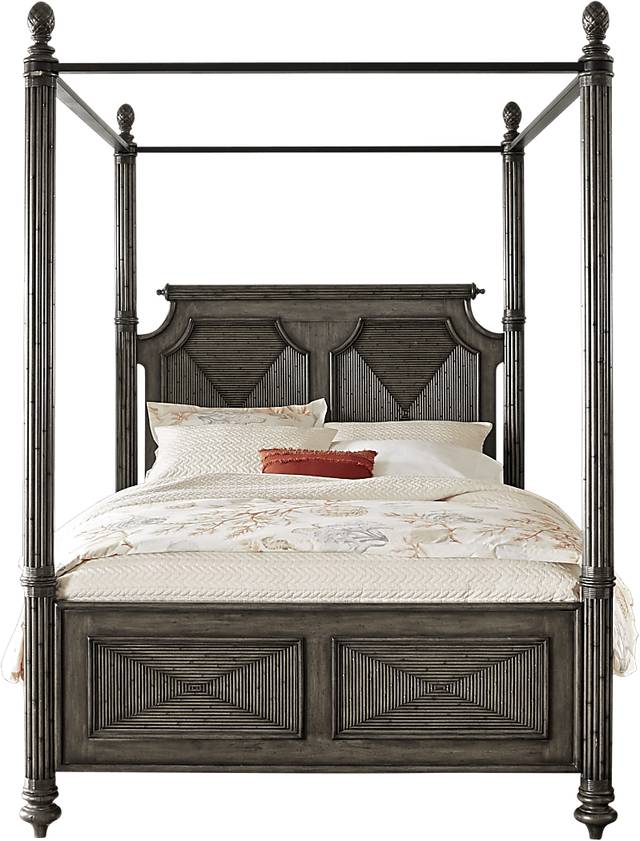 Caribbean Islands Gray 4 Pc Queen Canopy Bed - Thumbnail - Image 1