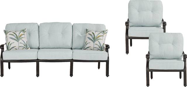 Carina Bronze 3 Pc Outdoor Seating Set with Sky Cushions - Thumbnail - Image 1