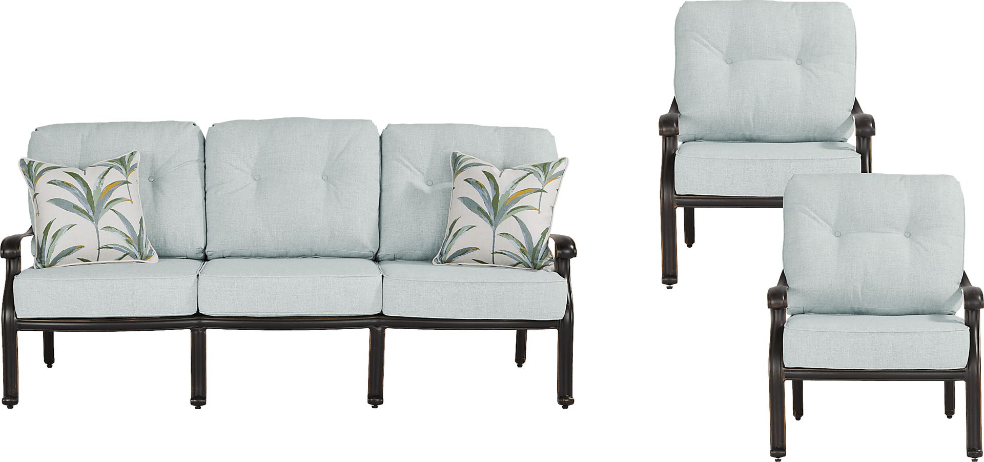 Carina Bronze 3 Pc Outdoor Seating Set with Sky Cushions - Image 1