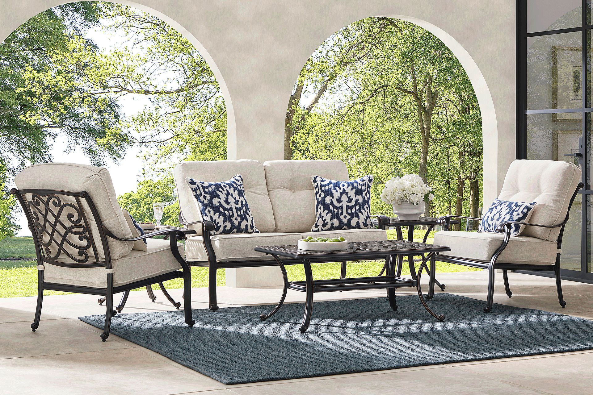 Carina Bronze 4 Pc Outdoor Loveseat Seating Set with Desert Cushions - Image 1