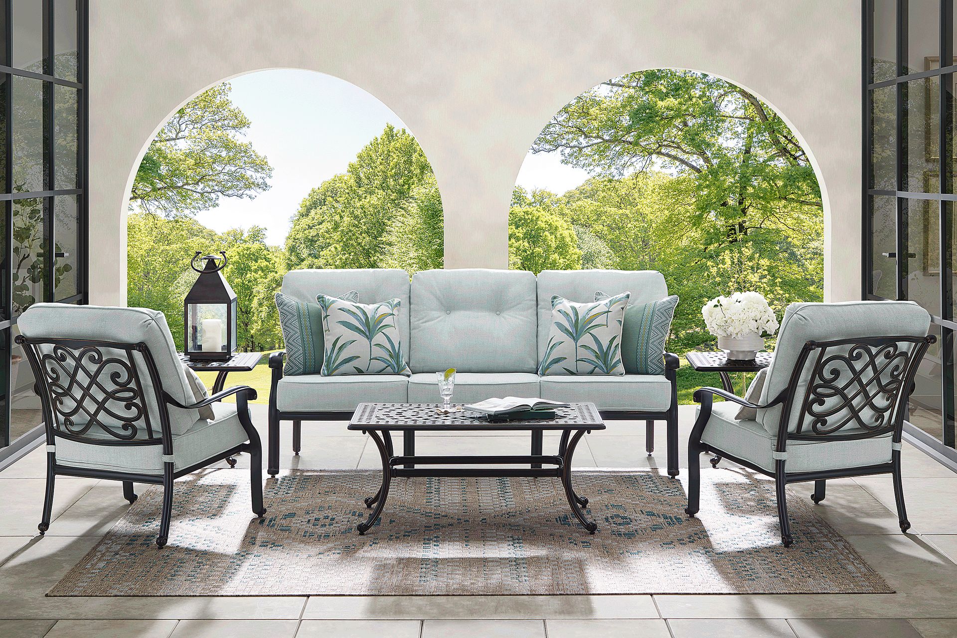 Carina Bronze 4 Pc Outdoor Seating Set with Sky Cushions - Image 1