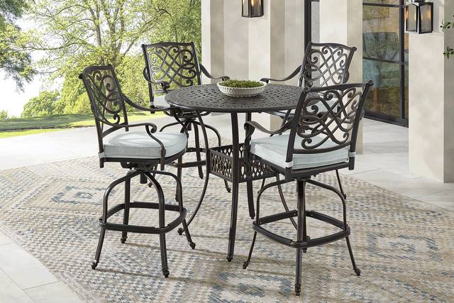 Carina Bronze 5 Pc 42 in. Round Bar Height Outdoor Dining Set with Sky Cushions - Thumbnail - Image 1