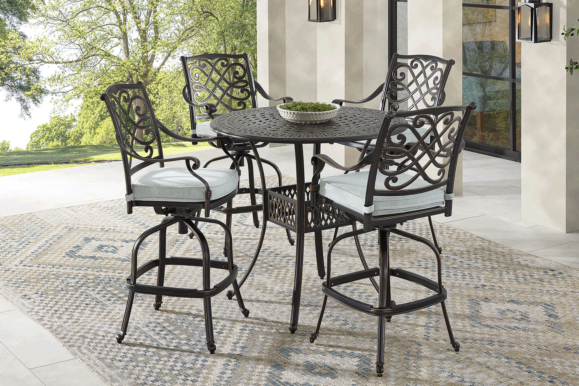 Carina Bronze 5 Pc 42 in. Round Bar Height Outdoor Dining Set with Sky Cushions - Image 1