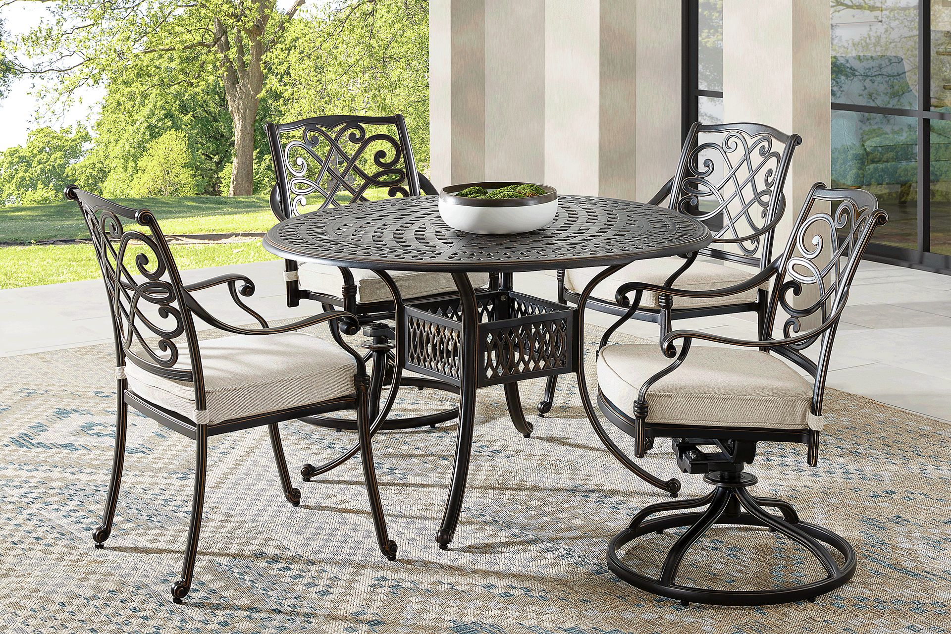 Carina Bronze 5 Pc 48 in. Round Outdoor Dining Set with Desert Cushions - Image 1