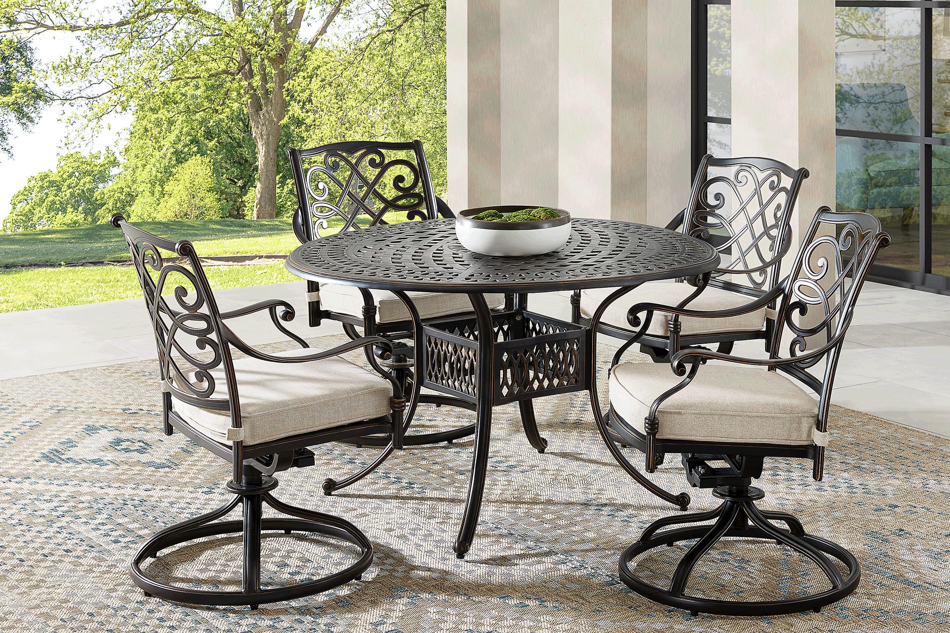 Carina Bronze 5 Pc 48 in. Round Outdoor Dining Set with Desert Cushions - Image 1