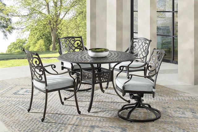 Carina Bronze 5 Pc 48 in. Round Outdoor Dining Set with Sky Cushions - Thumbnail - Image 1
