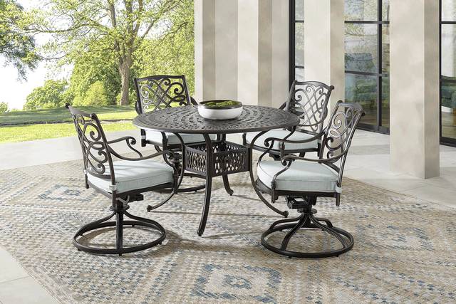 Carina Bronze 5 Pc 48 in. Round Outdoor Dining Set with Sky Cushions - Thumbnail - Image 1
