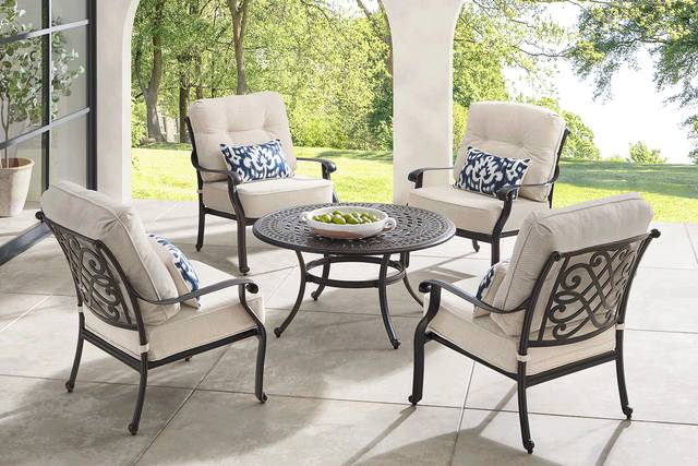 Carina Bronze 5 Pc Outdoor Chat Set with Desert Cushions - Thumbnail - Image 1