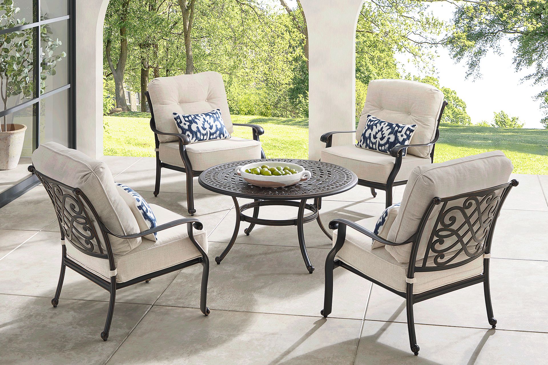 Carina Bronze 5 Pc Outdoor Chat Set with Desert Cushions - Image 1