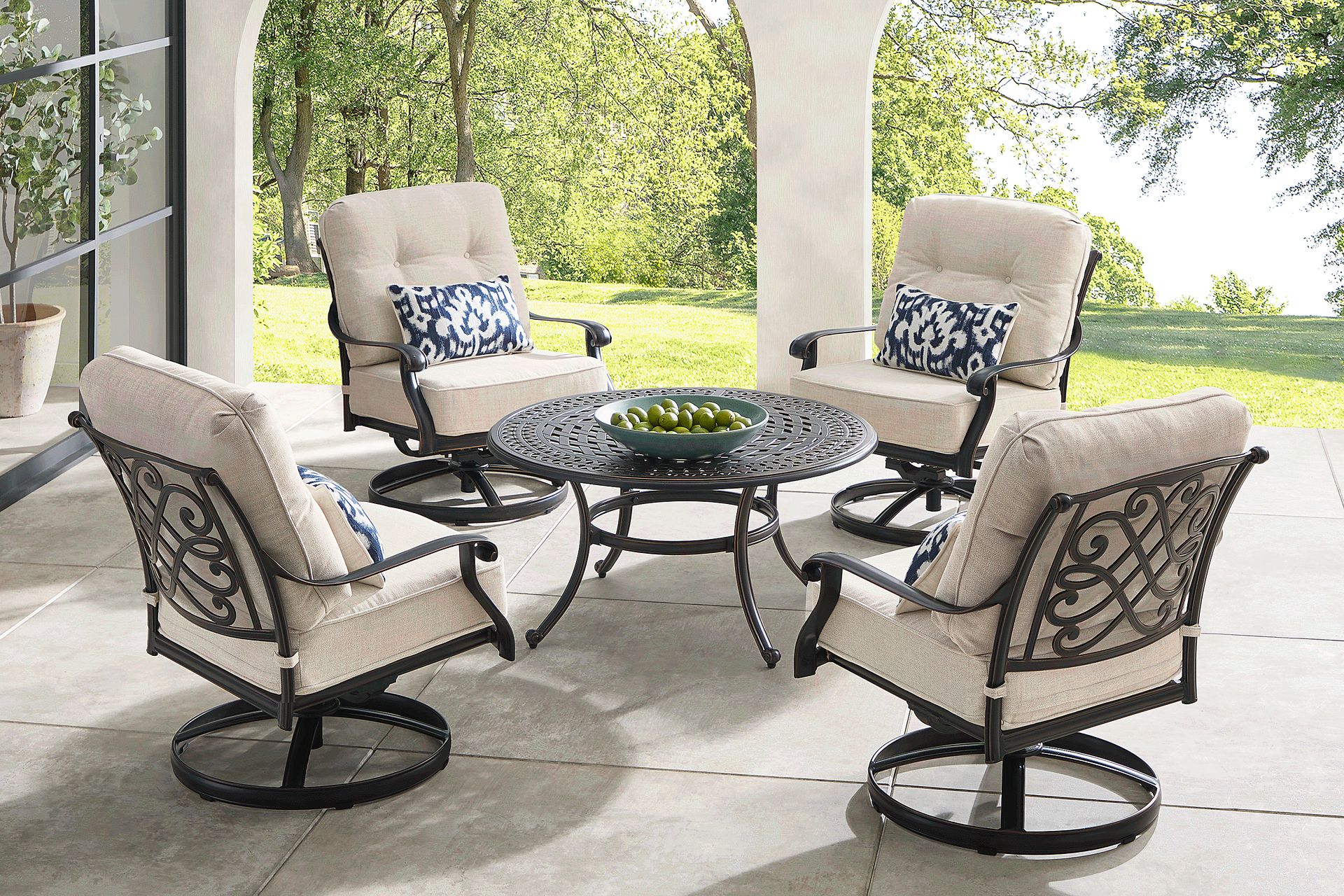 Carina Bronze 5 Pc Outdoor Chat Set with Desert Cushions - Image 1