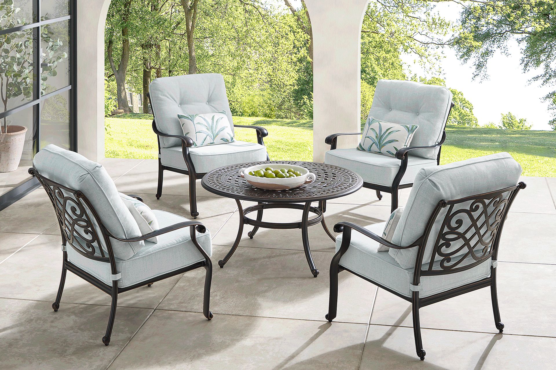 Carina Bronze 5 Pc Outdoor Chat Set with Sky Cushions - Image 1