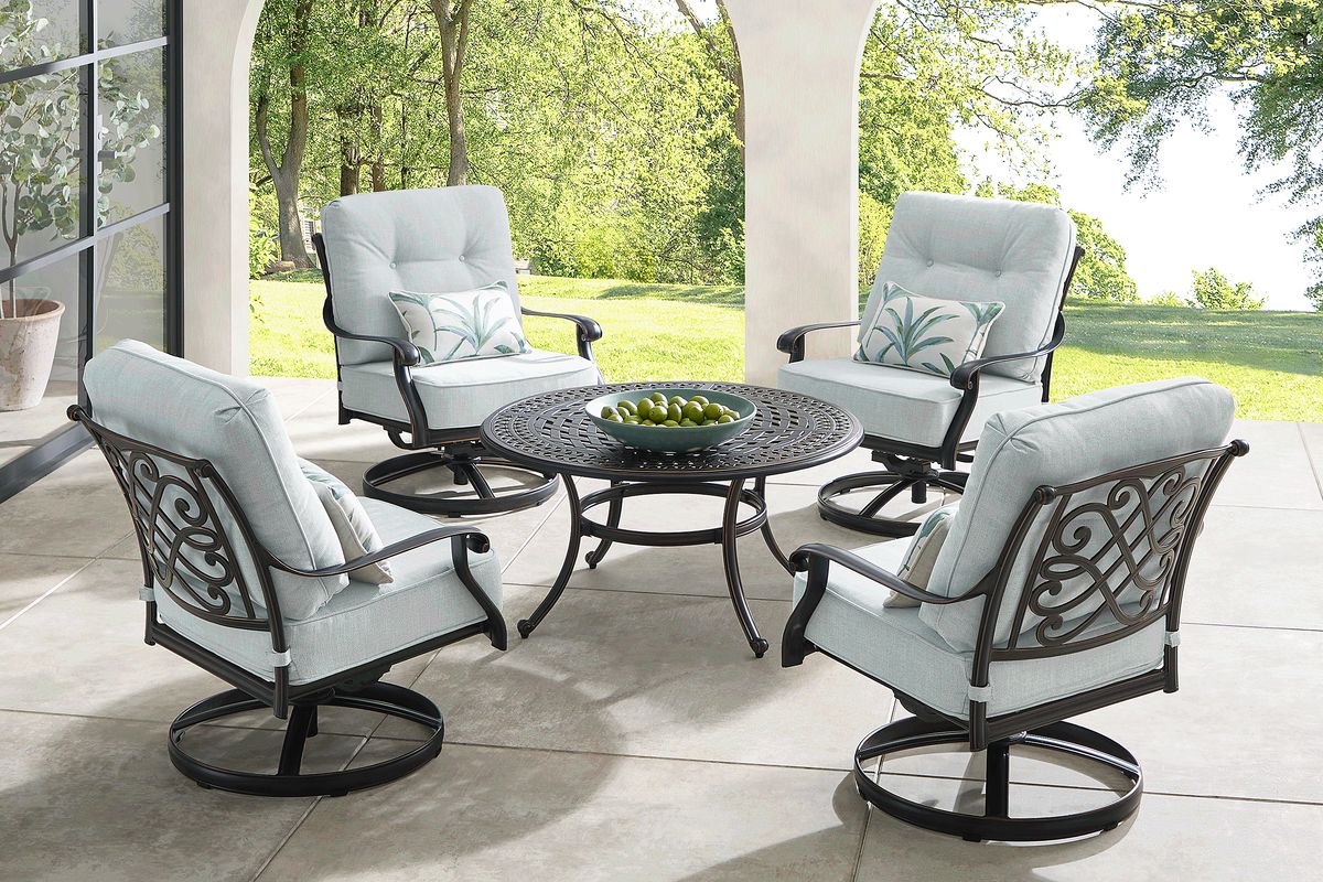 Carina Bronze Outdoor Swivel Chair with Sky Cushions