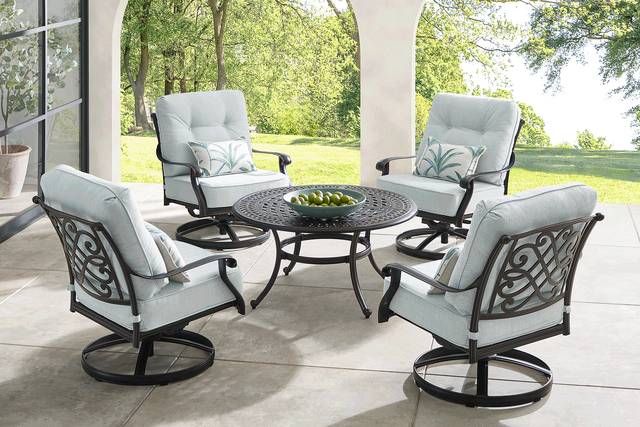 Carina Bronze 5 Pc Outdoor Chat Set with Sky Cushions - Thumbnail - Image 1