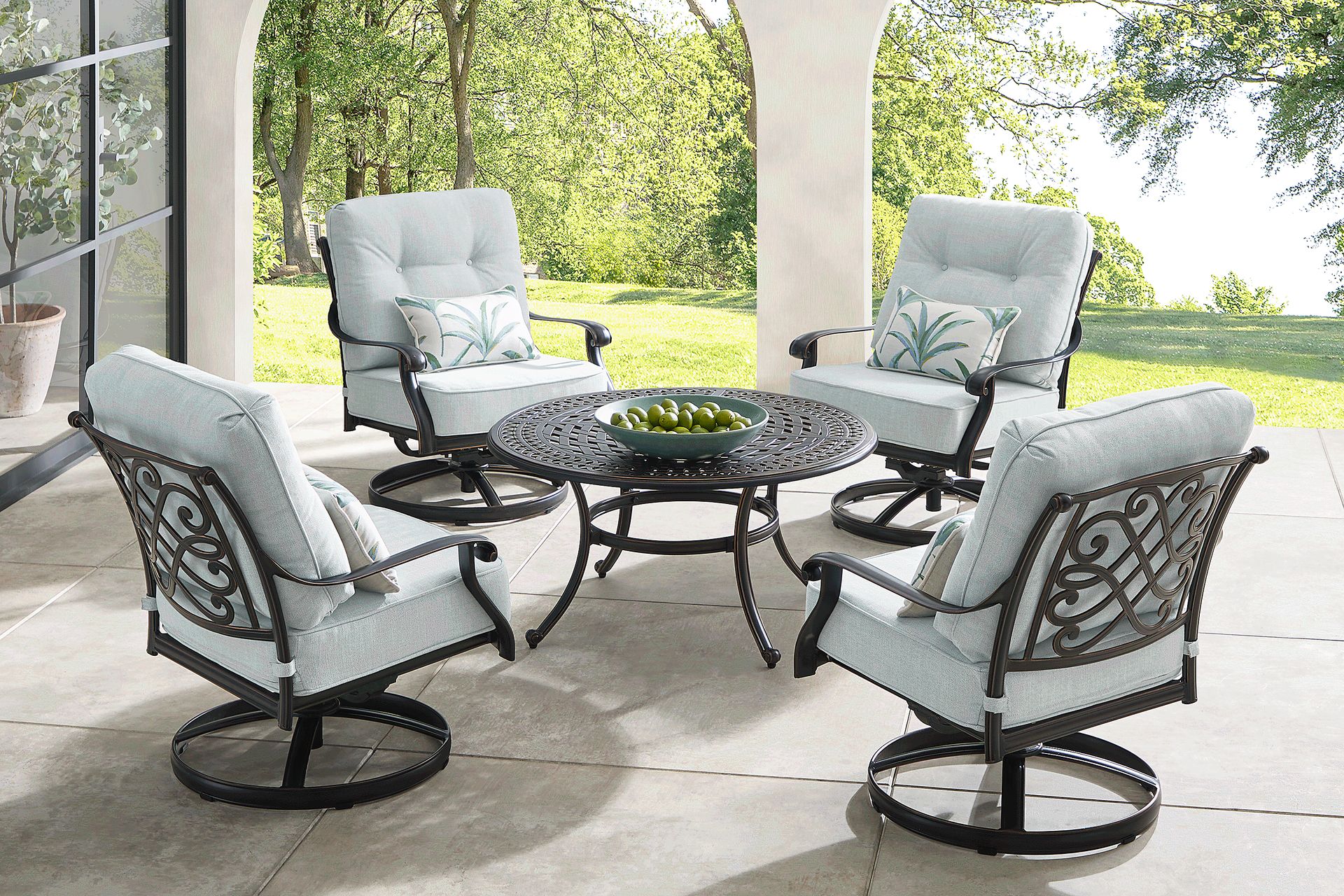 Carina Bronze 5 Pc Outdoor Chat Set with Sky Cushions - Image 1