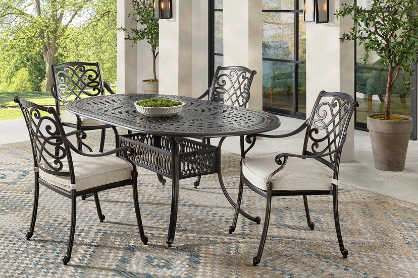Carina Bronze 5 Pc Oval Outdoor Dining Set with Desert Cushions