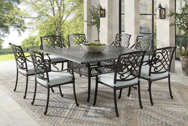 Carina Bronze 9 Pc Square Outdoor Dining Set with Sky Cushions - Thumbnail - Image 1