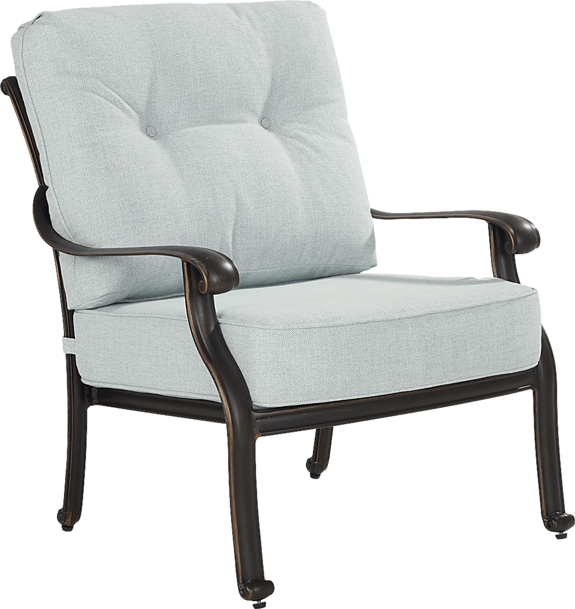 Carina Bronze 5 Pc Outdoor Fire Pit Seating Set with Sky Cushions - Image 5