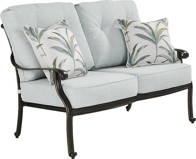 Carina Bronze Outdoor Loveseat with Sky Cushions - Thumbnail - Image 2