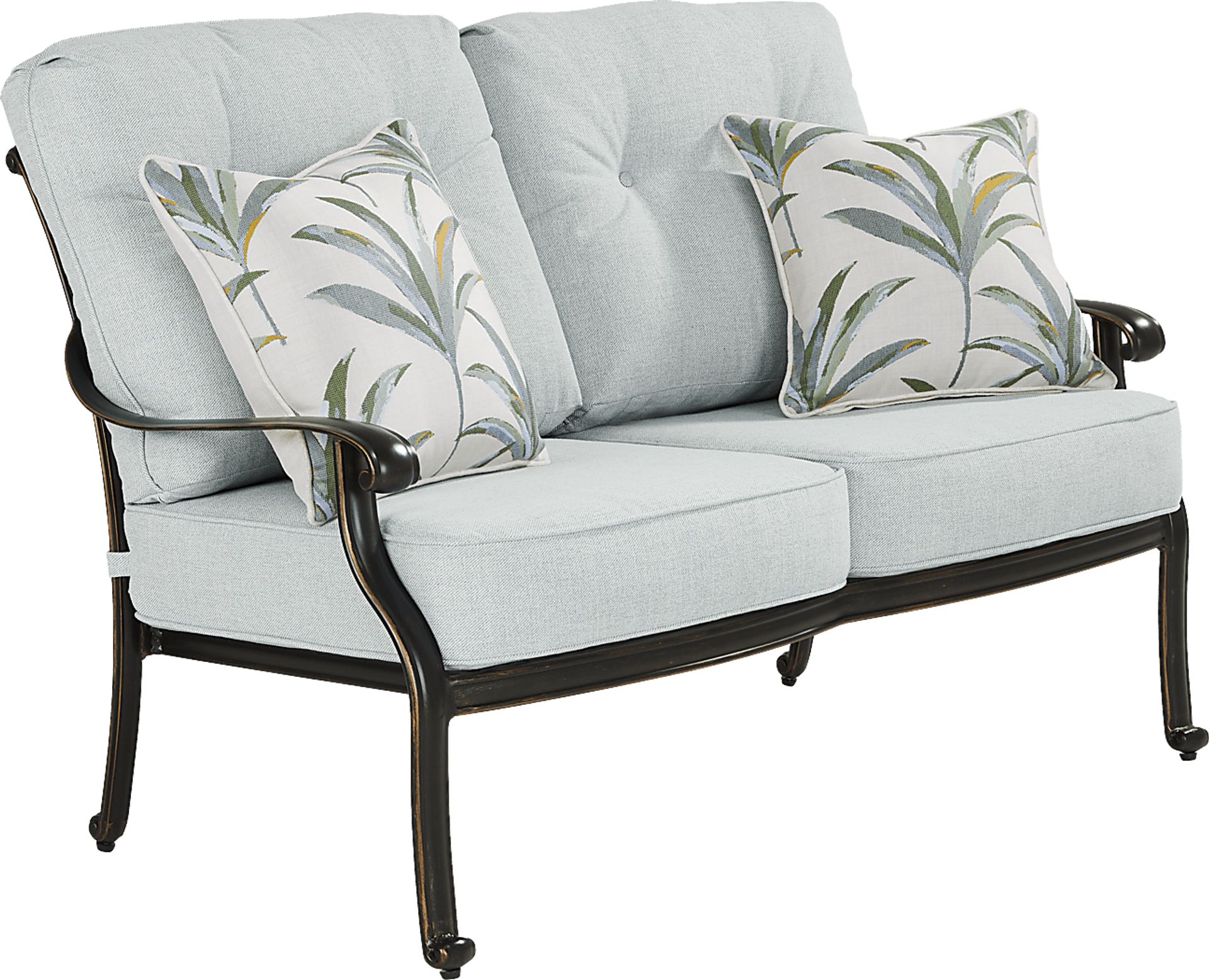 Carina Bronze Outdoor Loveseat with Sky Cushions - Image 2