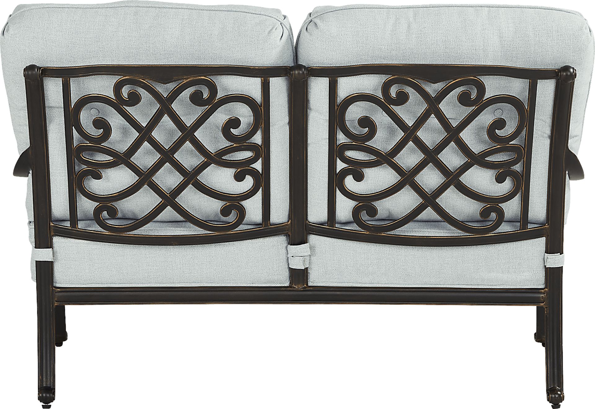 Carina Bronze Outdoor Loveseat with Sky Cushions - Image 3