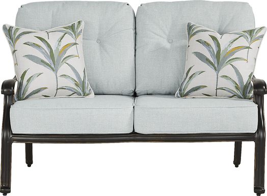 Carina Bronze Outdoor Loveseat with Sky Cushions