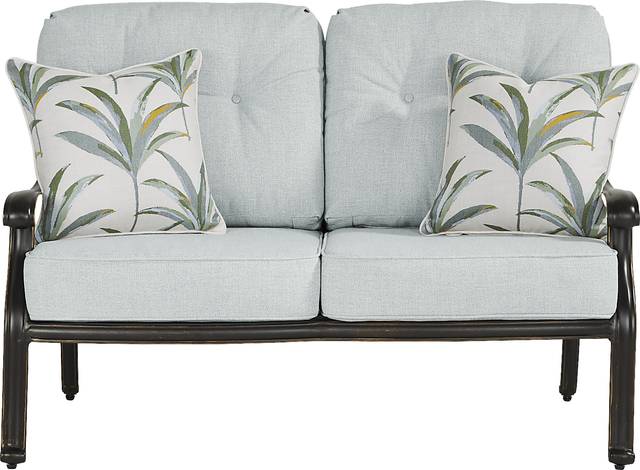 Carina Bronze Outdoor Loveseat with Sky Cushions - Thumbnail - Image 1