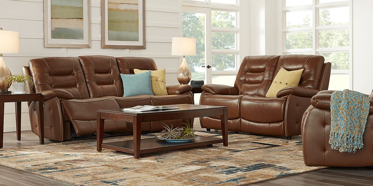 Carini 7 Pc Brown Leather Living Room Set | Rooms to Go