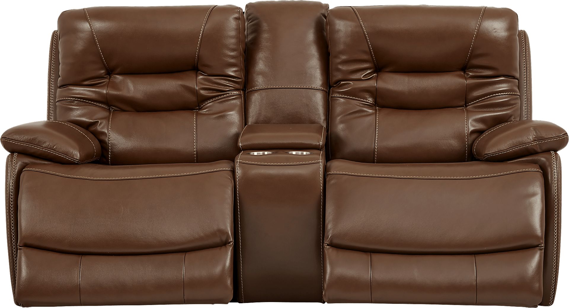Carini Brown Leather Dual Power Reclining Console Loveseat - Image 2
