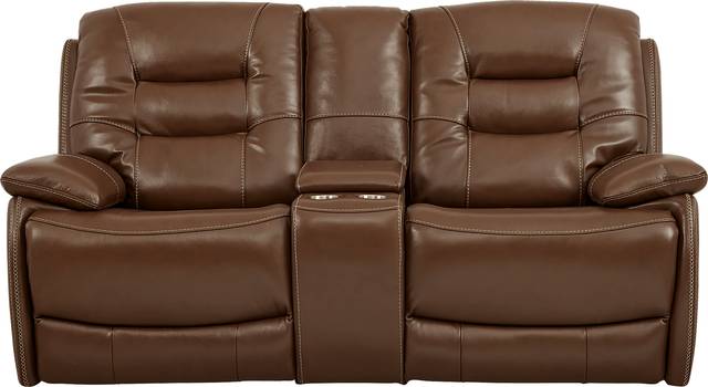 Carini Brown Leather Dual Power Reclining Console Loveseat - Thumbnail - Image 1