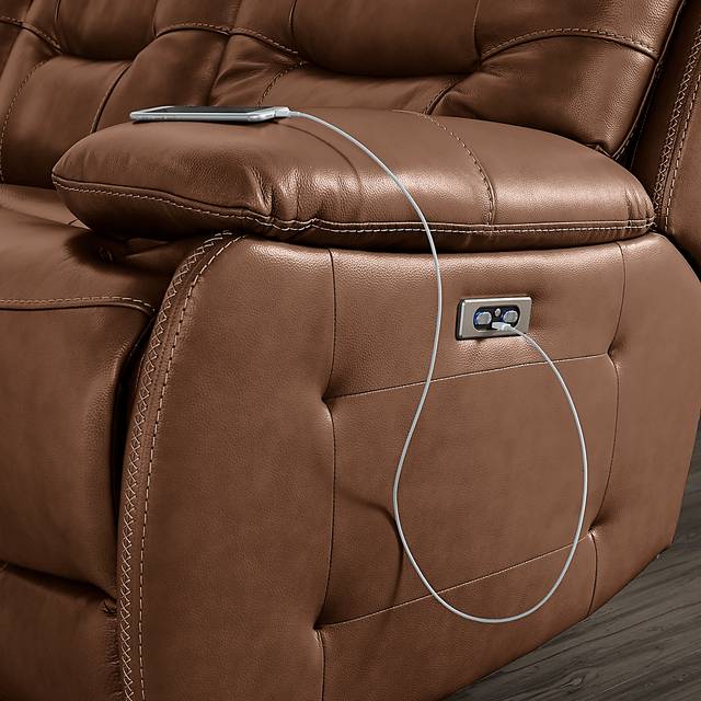 Carini Brown Leather Dual Power Reclining Sofa - Thumbnail - Image 3