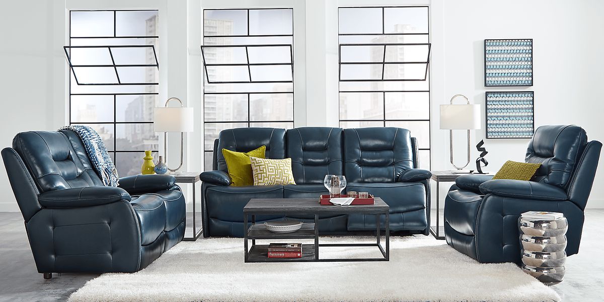 Carini 5 Pc Navy Blue Leather Living Room Set Rooms to Go