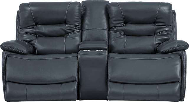 Carini Navy Leather Dual Power Reclining Console Loveseat - Thumbnail - Image 2