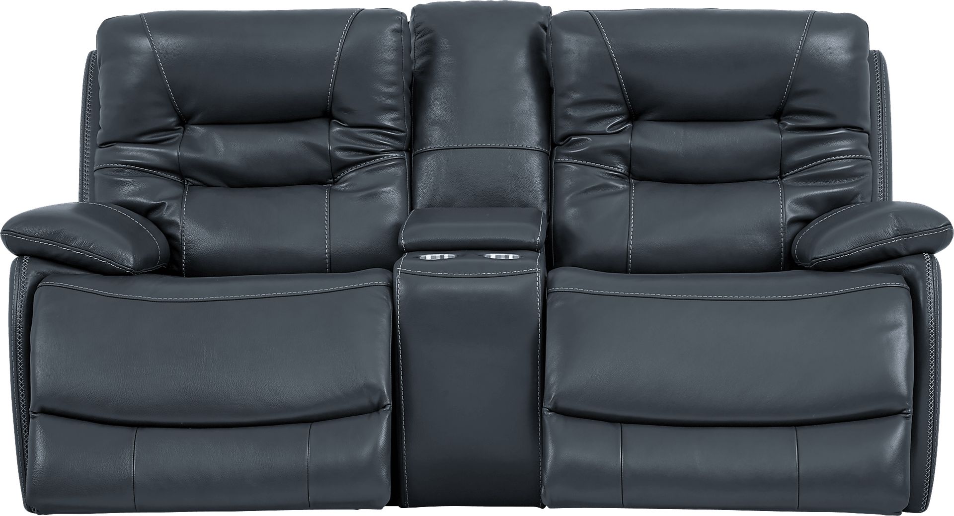 Carini Navy Leather Dual Power Reclining Console Loveseat - Image 2