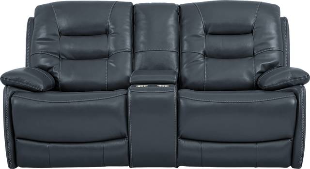 Carini Navy Leather Dual Power Reclining Console Loveseat - Thumbnail - Image 1