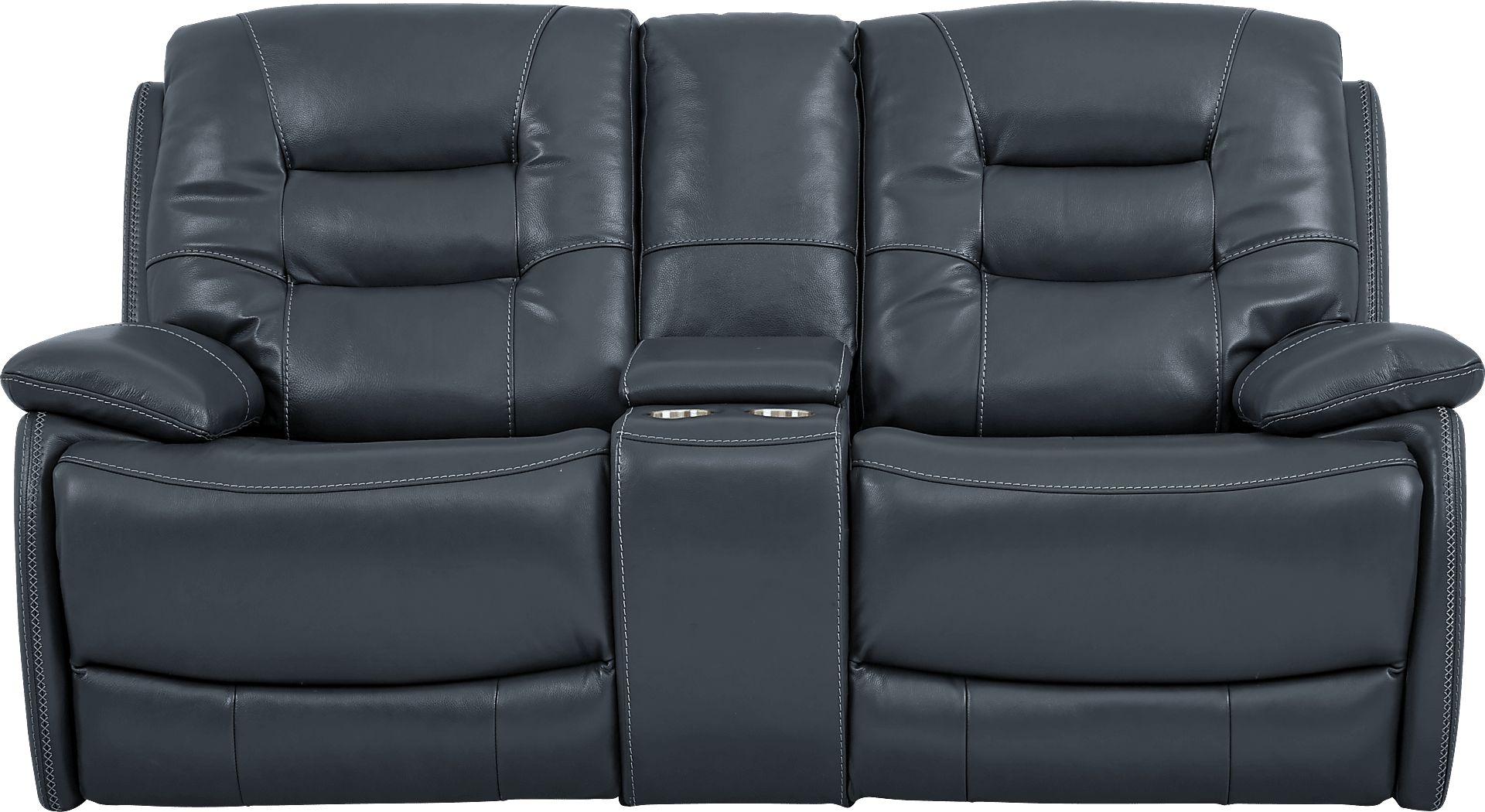 Carini Navy Leather Dual Power Reclining Console Loveseat - Image 1