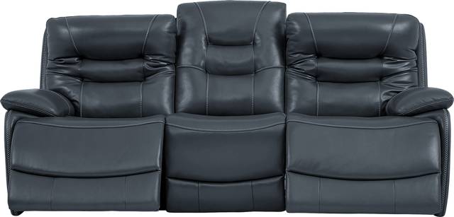 Carini Navy Leather Dual Power Reclining Sofa - Thumbnail - Image 2