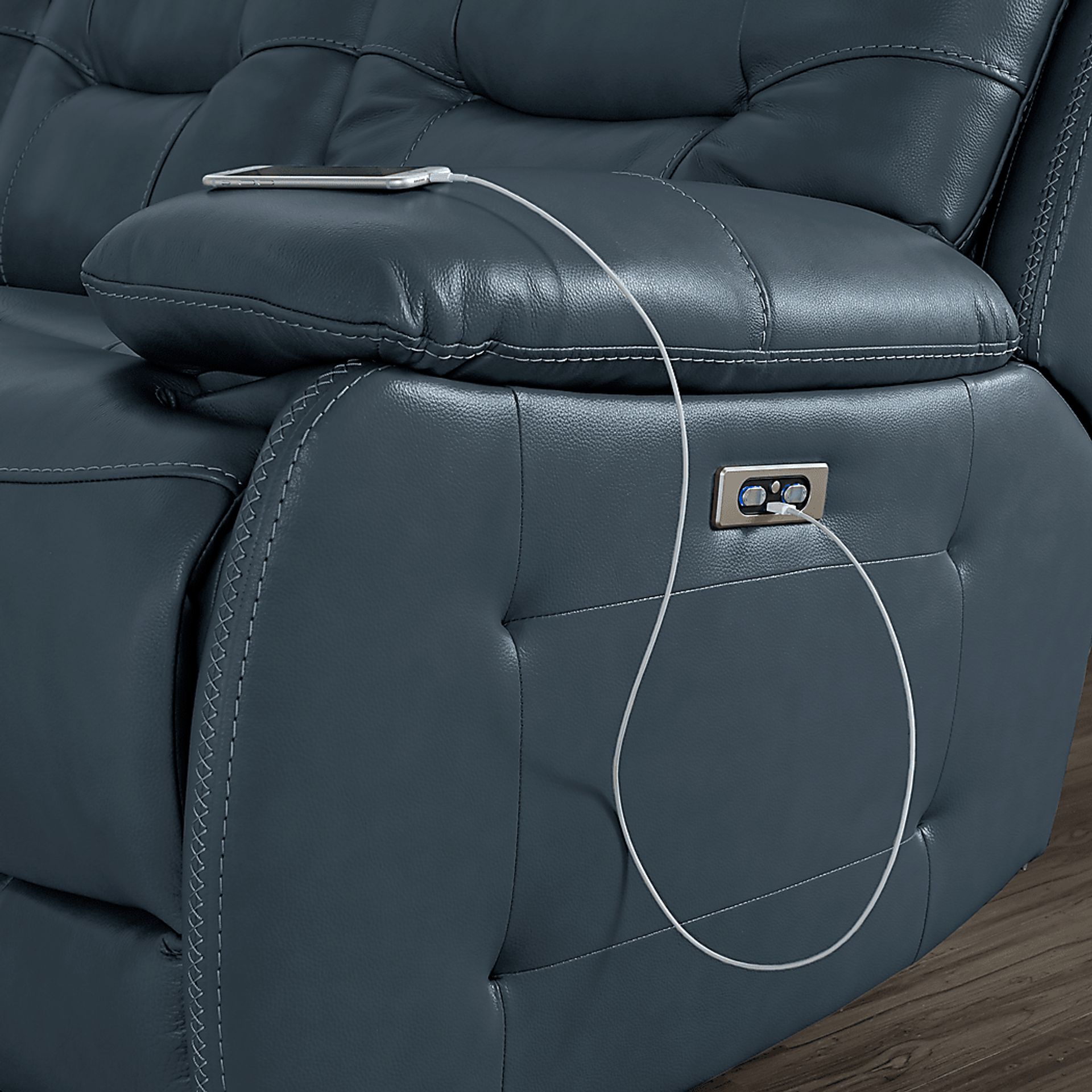 Carini Navy Leather Dual Power Reclining Sofa - Image 3