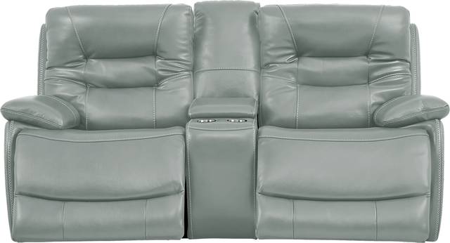 Carini Seafoam Leather Dual Power Reclining Console Loveseat - Thumbnail - Image 2